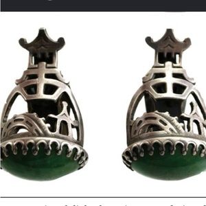 Vintage 1950s Napier GreeN  ASIAN THEME CLIP ONS